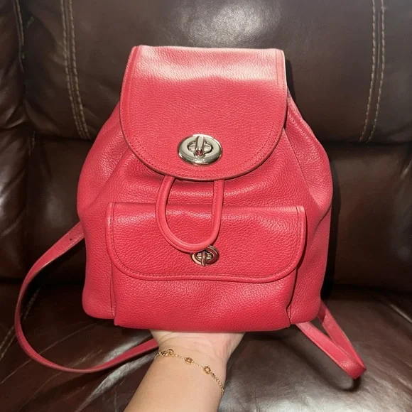 🔥🔥🔥Coach Mini Turnlock Rucksack Red Leather Backpack Backpacks